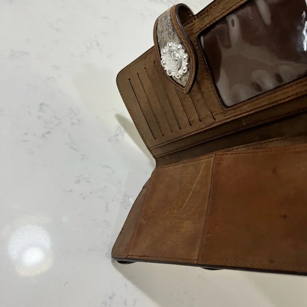 Brown Leather Wallet with Silver Accents